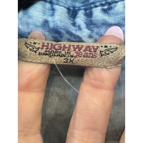 Highway Jeans Denim Button Down Shirt 3XL Flower Embroidery NWT - Picture 3 of 6